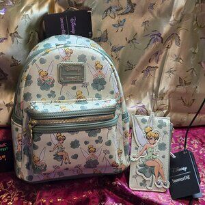 Loungefly Disney Tinkerbell Four Leaf Clover Mini Backpack and Wallet Set